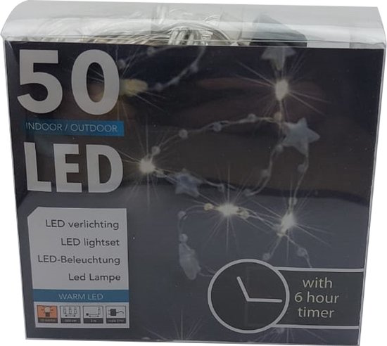 LED Draadverlichting met Sterren - 50 LED's - Timer - 3 meter - Warm