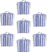Pack économique : Set de 7 sacs de courses - Poignées solides - Sac de rangement Blauw et Wit - Capacité 82 litres - 55x30x50 cm - Big Shopper