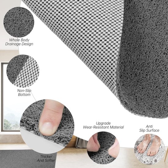 Vierkante douchemat antislip, 60 x 60 cm anti-schimmel loofah badmatten voor binnendouche, zachte comfortabele zeester badmat met afvoer, sneldrogend en snijbaar