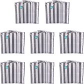 Set van 8 Jumbo Shopper XXL - Boodschappentassen met Rits - Sterke Handvatten - Zwarte&Wit Gestreepte - Opvouwbaar - 55cm x 30cm x 50cm - Plastic - 82 Liter