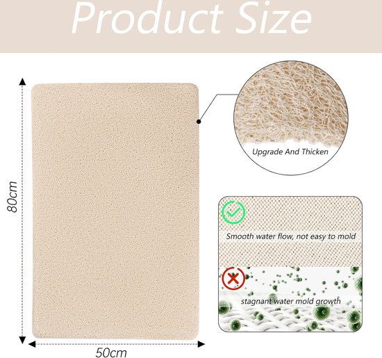 Loofah Douchemat voor badkamer natte ruimtes, antislip PVC grote bad douchebak mat, holle badkamer vloermat, sneldrogend