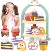 Jouets à gâteaux en bois, ensembles de Thee pour Filles, accessoires de cuisine de jeu de rôle avec cupcakes et desserts, Nourriture de jeu pour enfants de 3, 4 et 5 ans, cadeau d'anniversaire pour tout Enfants