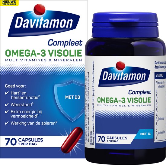 Davitamon Compleet + Omega 3 Visolie - Multivitamine - Voedingssupplement - 70 Capsules