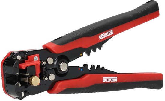 Kreator automatische draadstriptang met rode en zwarte handvatten.