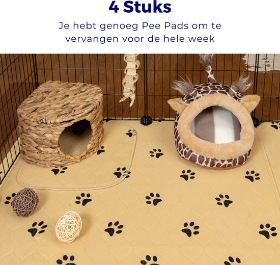 VANESTE Cavia Bodembedekking Strooiselmat - Bodembedekking Knaagdieren en Konijnen - Fleece Pee Pads - Stofvrij - Wasbaar - 30x30 cm - 4 Stuks