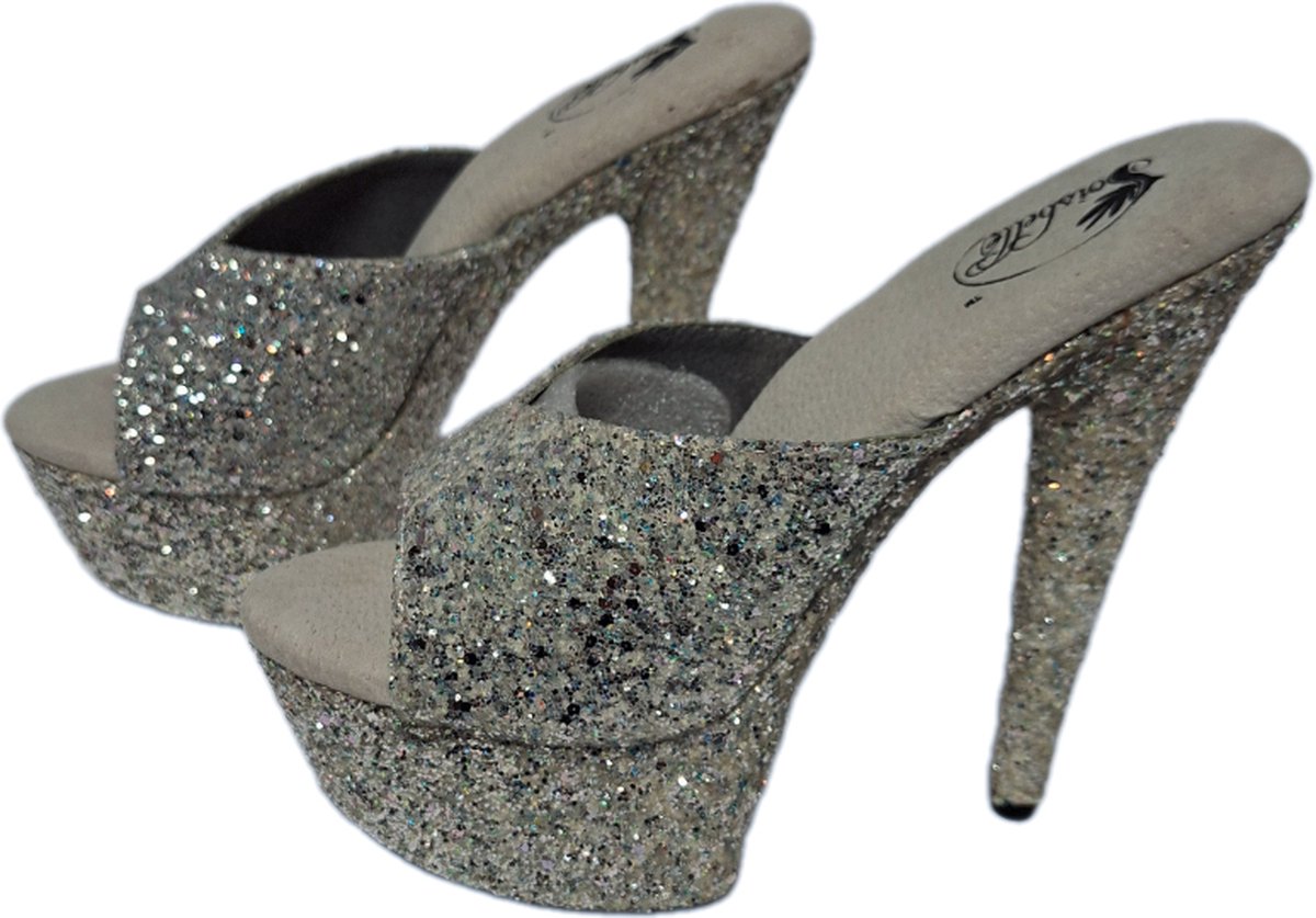 SOISBELLE MUILTJE IN SILVERSTRASS MET 14 CM HAK SIZE 38