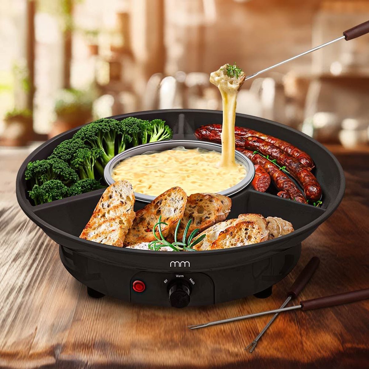 MikaMax Electric Fondue Set - 260 ml Elektrische Fonduepan Roestvrij staal met 2 Vorkjes – foto 2