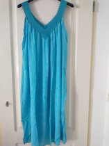 Lange dames jurk Jessie effen turquoise blauw XL/XXL gehaakte v-hals mouwloos strandjurk