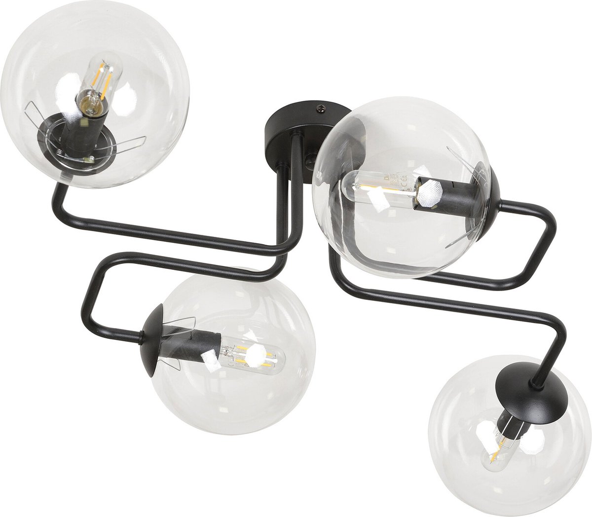 Emibig Kangasala toffe 4L plafondlamp zwart met transparant glas bollen E14 - Perfecte verlichting voor elke ruimte
