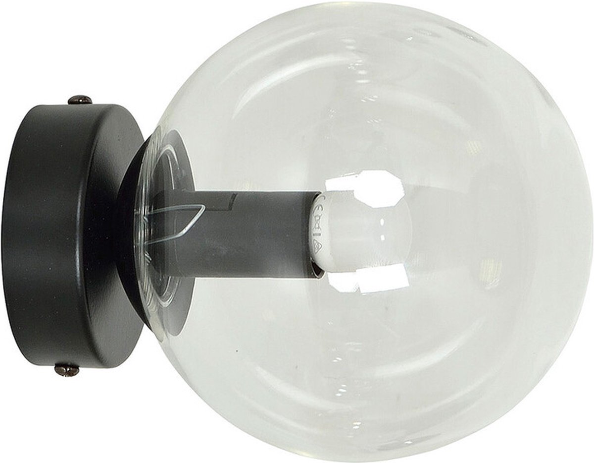 Emibig Stevns bol wandlamp zwart in doorzichtig glas 1x E14 - Perfect voor sfeervolle verlichting