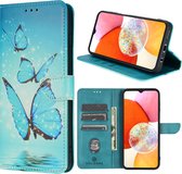 Geschikt voor Samsung Galaxy A14 hoesje - Solidenz bookcase - Telefoonhoesje A14 - Cover Hoes - Vlinders hoesje - Cover Hoesje met vlinders - Met Pasjeshouder - Vlinders
