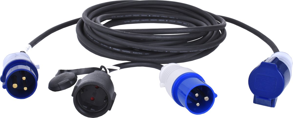 Verlengkabel Camping - CEE naar Schuko - 20 Meter + Verloopstekker - IP44 - 16A - 3500W