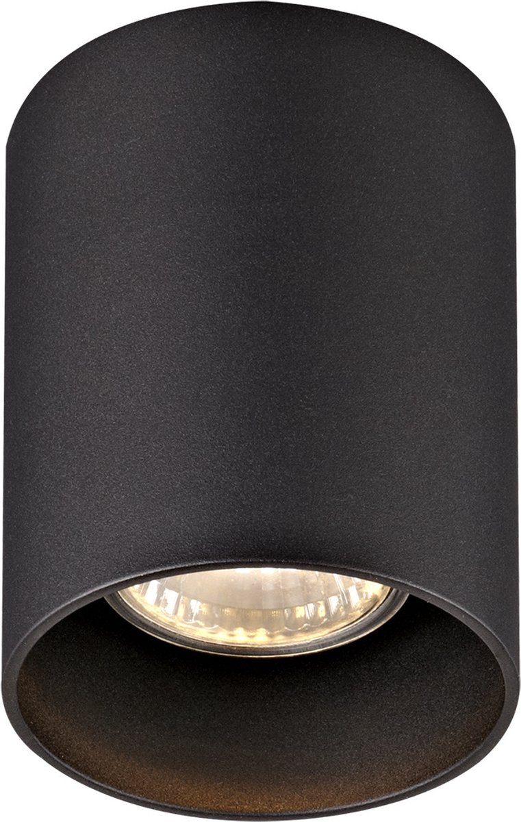 Babar ronde plafondlamp in zwart, Ø80 x H95mm, 1x GU10-fitting (excl. lichtbron, max. 50W), IP20