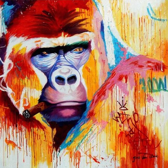 Allernieuwste.nl® Canvas Schilderij Gorilla Aap Graffiti Pop Art - Kunst aan je Muur - Graffiti Pop Art - Kleur - 50 x 50 cm