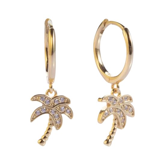 Zilveren Oorbellen palmboom goud met zirkonia