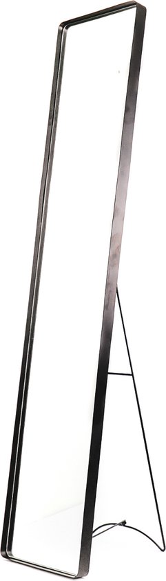 Housevitamin spiegel / passpiegel 150 cm - aankleed spiegel zwarte metalen lijst op standaard Staande Spiegel walk-in closed