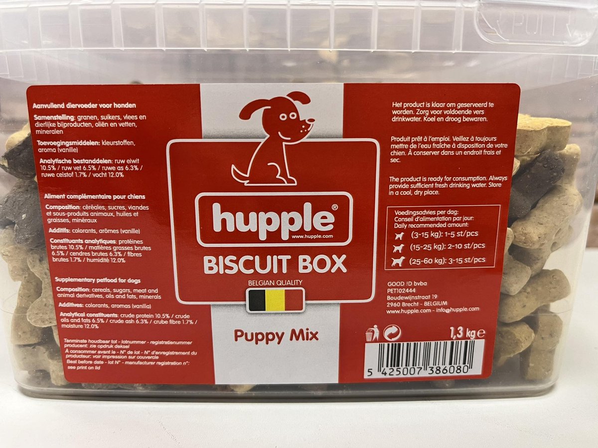 Hupple - Hond - Snoepje - puppy mix - biscuit box - droge koekjes hond 1300 gram