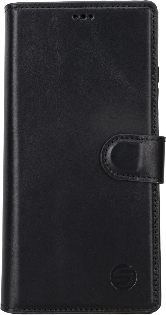 Geschikt Voor Samsung S24 Ultra Hoesje Leer - Solidenz Bookcase S24 Ultra Lederen - Echt leer - Telefoonhoesje Met Pasjeshouder - Top grain leather case cover - Zwart