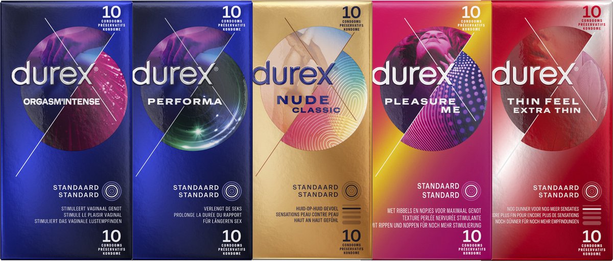 Bol.com Durex - 50 Condooms - Orgasm Intense - Performa - Nude - Pleasure me - Voordeelverpakking aanbieding