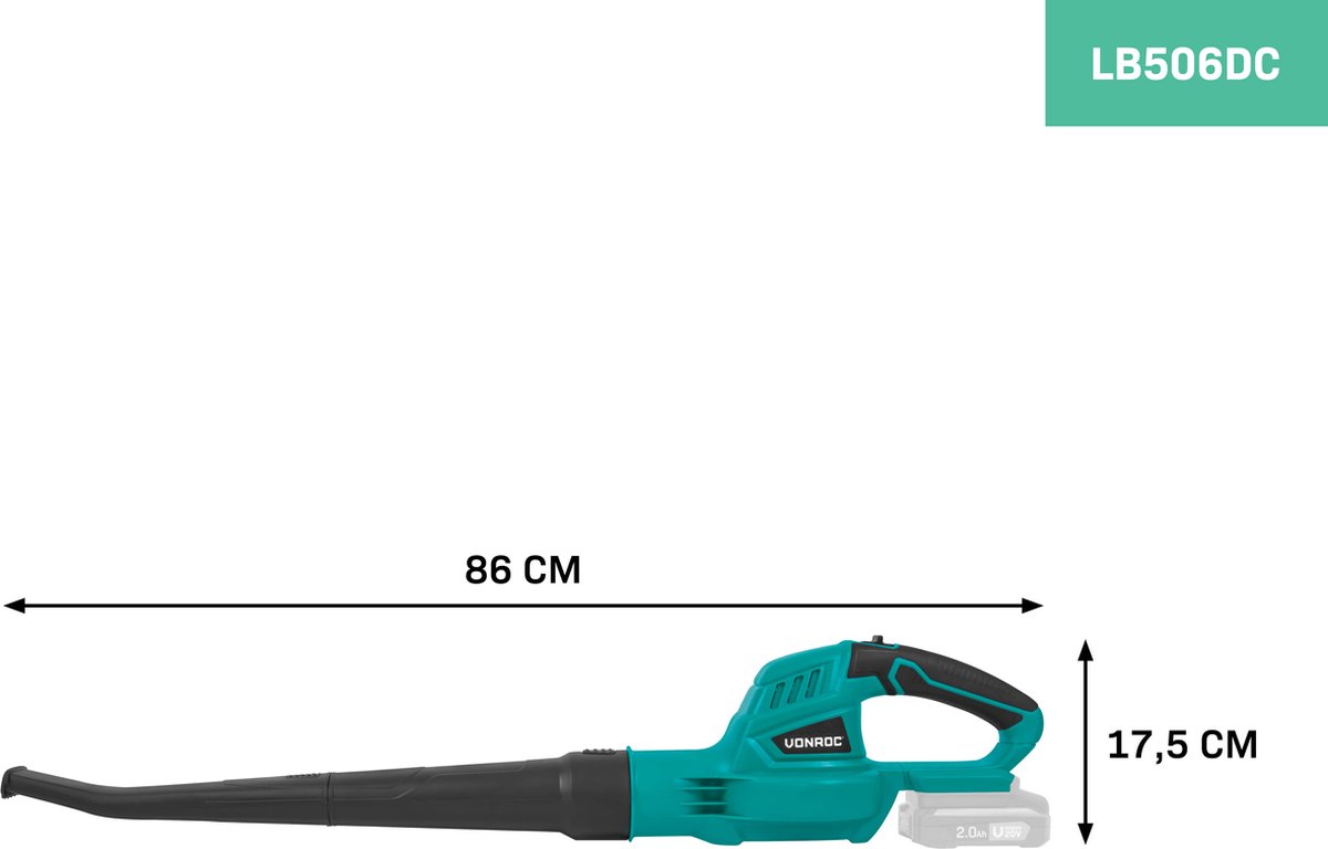VONROC Accu Bladblazer 20V – Luchtsnelheid 180 km/u – Luchtvolume 5m3/min – Zonder accu en snellader – foto 3