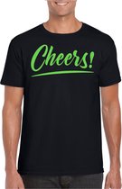 Bellatio Decorations Verkleed T-shirt voor heren - cheers - zwart - groene glitter - carnaval XXL
