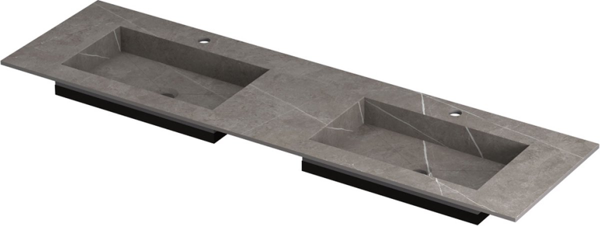 INK Post wastafel in keramische slab met envelop bodem dubbele wasbak met 2 kraangaten 160x45x1cm, armani grey mat