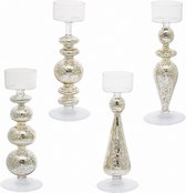 Set van 4 decoratieve theelichthouders in wit en goud glas H17