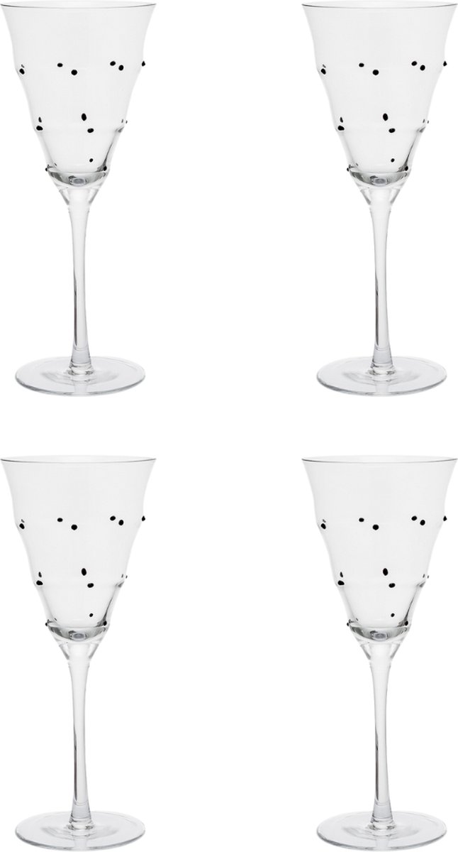 Set van 4 waterglazen in transparant en zwart geblazen glas H23