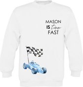 Sweater verjaardag jongen - Verjaardags trui 2 jaar - Met naam raceauto- Maat 86