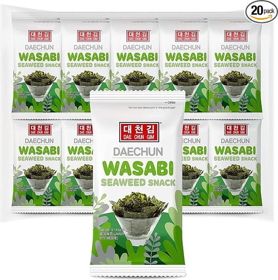 DAECHUN CHOI's 1 Wasabi Zeewier Snacks / (20 Pack) /Product van Korea/Veganistisch, Keto, Glutenvrij, Vol Vezels, Vitamine, Mineraal