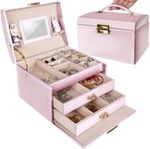 Boîte à bijoux - boîte à bijoux - boîte de rangement à bijoux - rose - avec miroir - 2 tiroirs et plusieurs compartiments