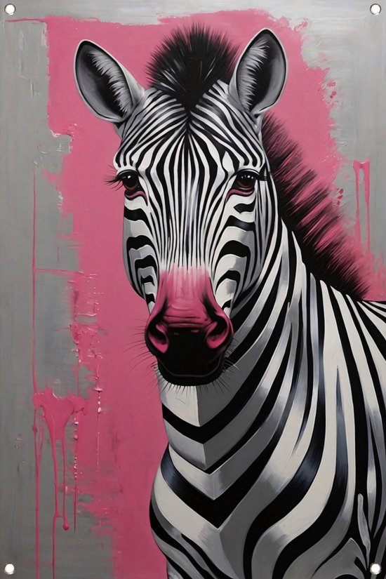 Zebra tuinposter - Dier posters - Tuinposters Roze - Buiten poster - Tuin poster - Poster tuinposter 80x120 cm