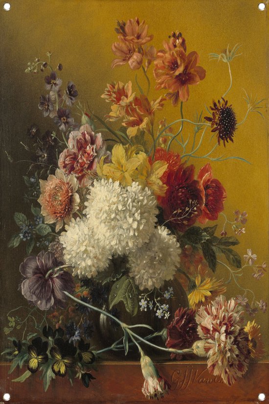 Stilleven met bloemen - Georgius Jacobus Johannes van Os tuinposter - Bloemen posters - Tuinposter Natuur - Buiten decoratie - Tuinschilderijen voor buiten - Tuin decoratie wanddecoratie tuinposter 60x90 cm