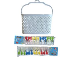Wasknijpermand - Wasknijpermandje - Met 24 Wasknijpers - 3 Liter - 22,5 x 15 x 14 cm - Wit