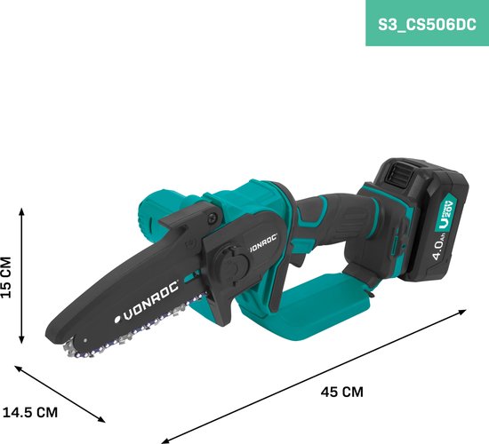 VONROC Mini Kettingzaag 20V - 152mm - Incl. 4.0Ah accu en snellader van VONROC — afbeelding 5