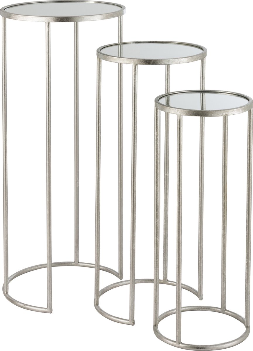 J-Line bijzettafel Leo Spiegel - ijzer - zilver - set van 3