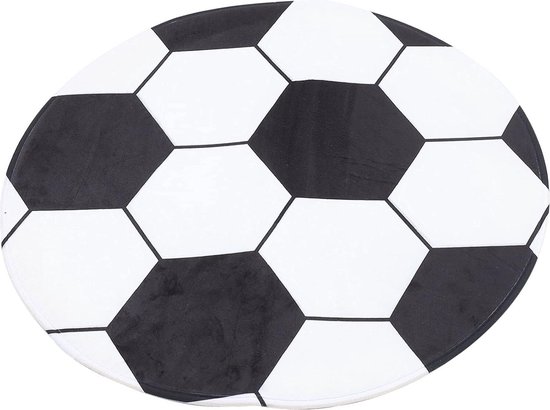 Tapijtenloods - Voetbal Kinderkamer - Rond - zwart/wit 60 cm - Kindervloerkleed - Rond Kleed Slaapkamer - Ø60 cm