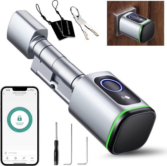 Smart vingerafdruk deurslot sleutelloos toegangsdeurslot, biometrisch deurslot, vingerafdruk deurknop met app-bediening voor thuis, hotel, kantoor, appartement, slaapkamer (zwart, 1 stuks
