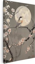 Artaza Canvas Schilderij Vogel Zat op een Tak met Bloesems - 20x30 - Klein - Foto Op Canvas - Canvas Print