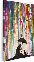 Artaza Canvas Schilderij Meisje met een Paraplu en een Kat - 20x30 - Klein - Foto Op Canvas - Canvas Print