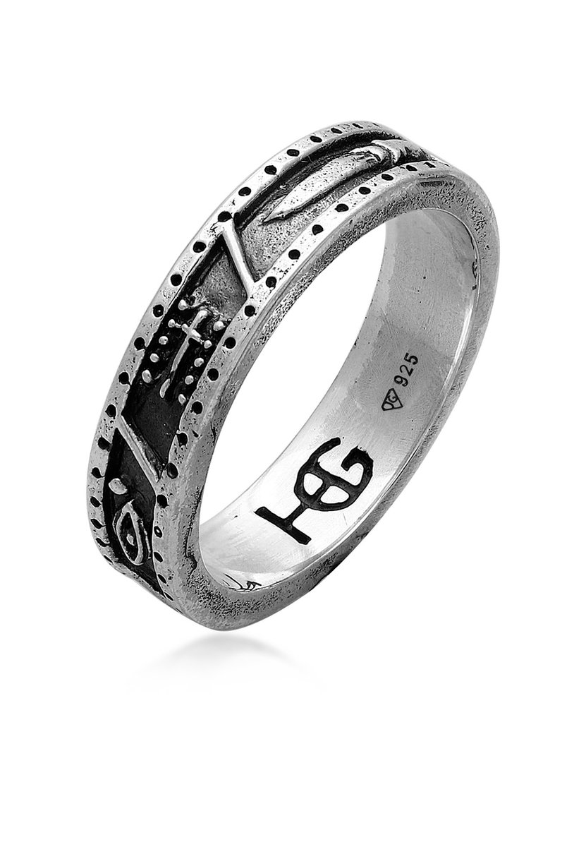 Haze & Glory - Ring - HG HAZE & GLORY - Ring voor Heren in 925 sterling zilver, Sieraden voor Heren, Zilveren ring geoxideerd, Leven, Vooruitziendheid - Heren