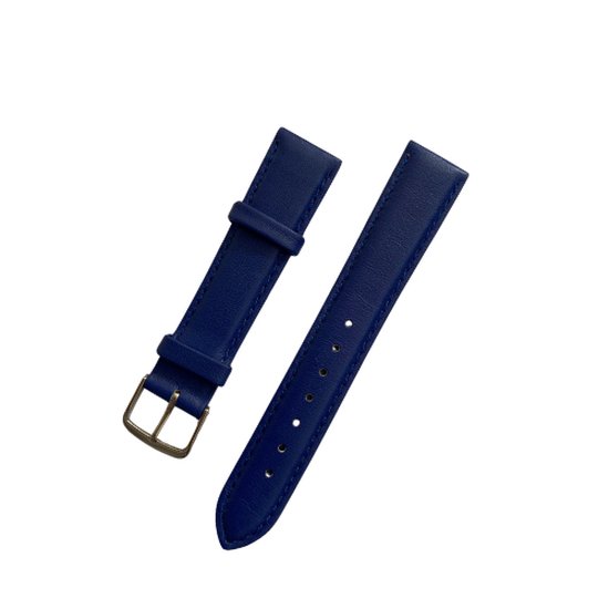 Leren horlogebandje - Zilveren buckle - echt leer - marine blauw