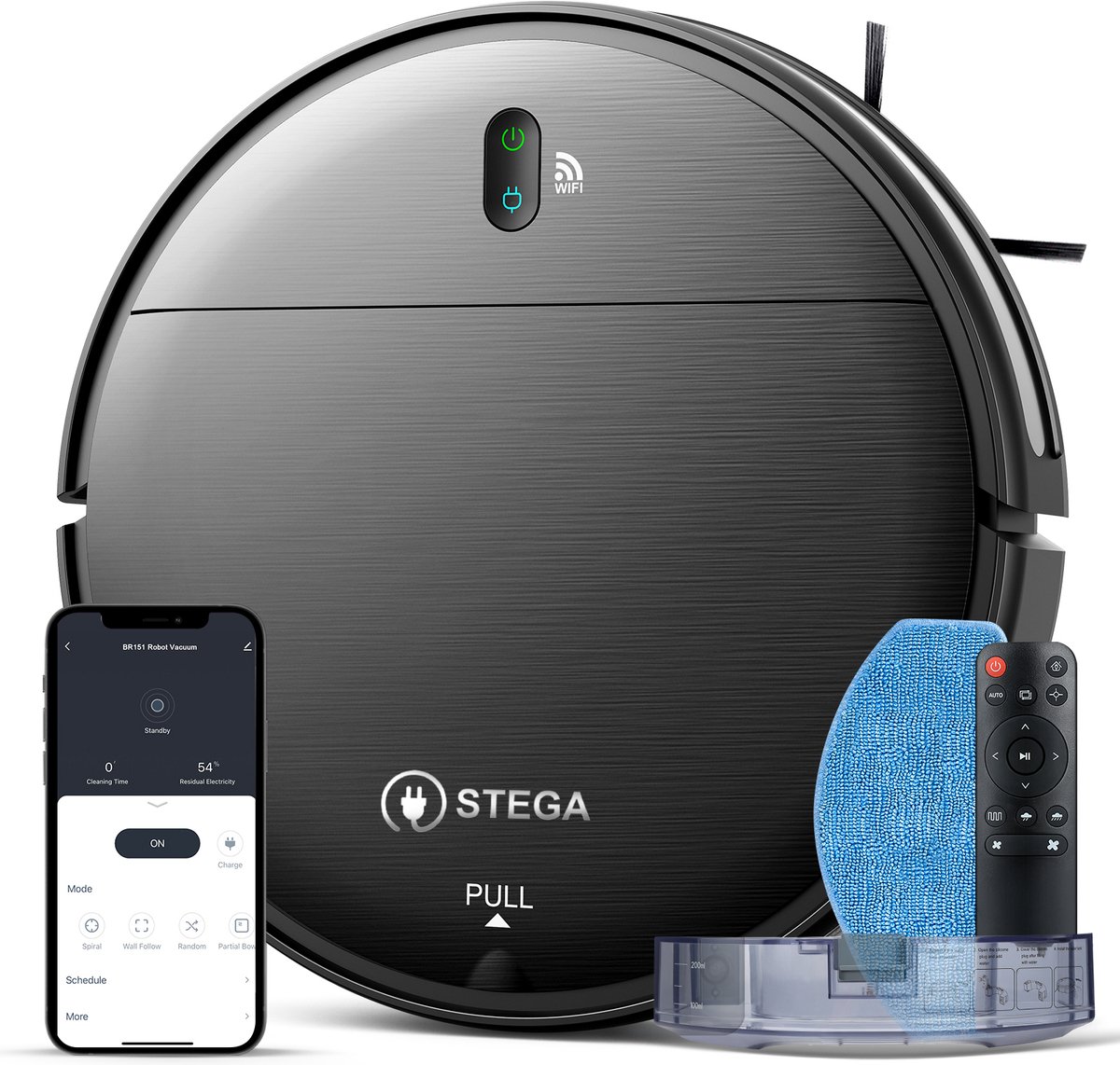 STEGA® RC1400 Robotstofzuiger Met Laadstation - Met Dweilfunctie - Huisdieren - Met App - 110 minuten