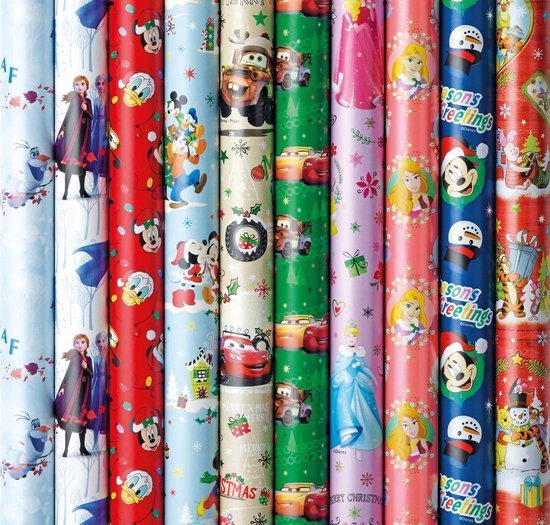 Foto: Disney 2 assortiment cadeaupapier inpakpapier kerstpapier voor kinderen 200 x 70 cm 5 rollen