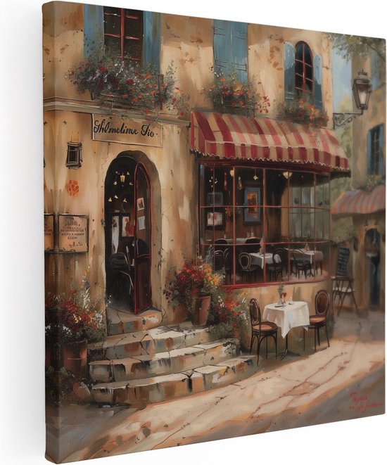 Artaza Canvas Schilderij Straatcafé Frankrijk - 80x80 cm - Wanddecoratie Terras - Muurdecoratie Toscane Stijl - Schilderijen Op Canvas