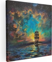 Artaza Canvas Schilderij Kunstwerk van een Schip in de Oceaan - 80x80 - Groot - Foto Op Canvas - Canvas Print