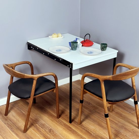 IWA Concept - Table Pliante - Table de Cuisine - Table Pliable Murphy - Bureau Mural - Bureau Pliable - Bureau & Étagère Multifonctions - Wit