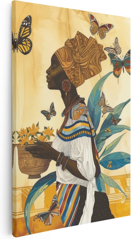 Artaza Canvas Schilderij Afrikaanse Vrouw met een Mand met Vlinders - Foto Op Canvas - Canvas Print