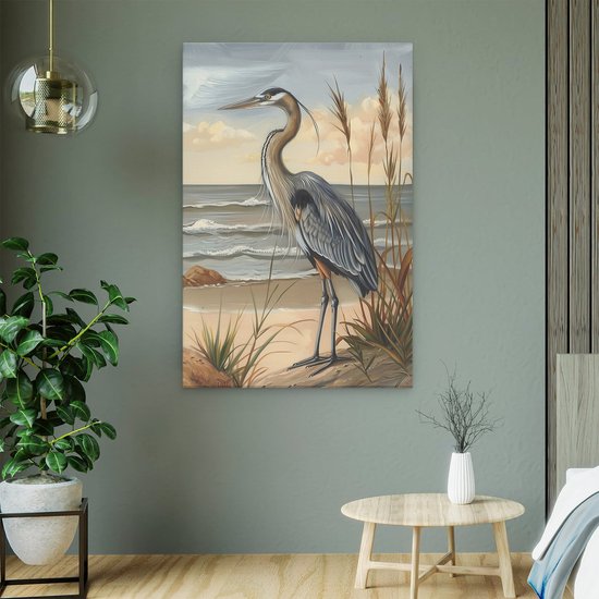 Artaza Tableau sur Toile Héron Bleu Debout sur la Plage - 60x90 - Décoration murale - Photo sur Toile - Impression sur Toile