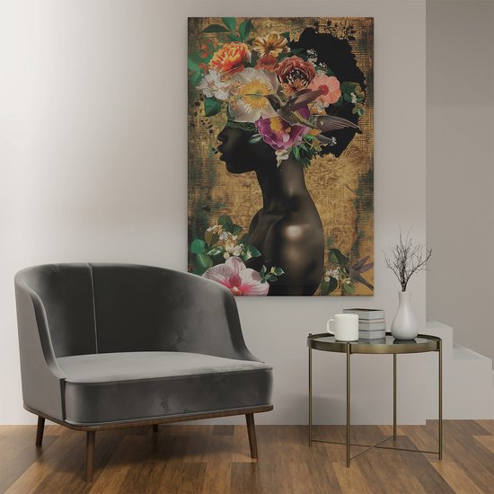 Artaza Peinture sur toile Femme avec des Fleurs sur la tête - 80 x 120 - Groot - Photo sur toile - Impression sur toile